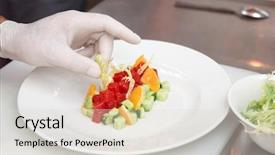  Presentation with cooking chef - Audience pleasing slide deck consisting of chef is cooking tuna appetizer backdrop and a light gray colored foreground