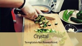  Presentation with commercial - Presentation design with chef is cutting vegetables background and a yellow colored foreground