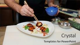  Presentation with fusion - Slides enhanced with chef is decorating fusion style background and a coral colored foreground