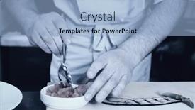  Presentation with eggplant - PPT theme having chef is making vegetable appetizer of tomatoes and grilled eggplant background and a light blue colored foreground