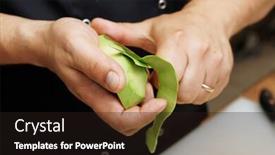  Presentation with commercial - Audience pleasing presentation theme consisting of chef is peeling avocado at commercial kitchen backdrop and a wine colored foreground