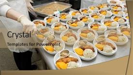  Presentation with food mask kitchen - Slides having chef is portioning inflight food background and a coral colored foreground