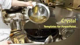  Presentation with cooking oil - Colorful slide deck enhanced with chef is pouring cooking oil in wok an commercial kitchen backdrop and a tawny brown colored foreground