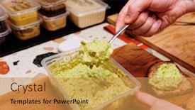  Presentation with avocado - Audience pleasing PPT theme consisting of chef-is-putting-avocado-sauce backdrop and a yellow colored foreground