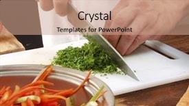  Presentation with chef - Slides consisting of chef knife - cutting parsley in a kitchen background and a coral colored foreground