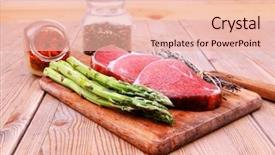  Presentation with color powder - PPT theme having chef knife - prime fillet meat dry raw background and a  colored foreground