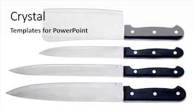  Presentation with knives - Colorful theme enhanced with chef knife - set of kitchen knives isolated backdrop and a white colored foreground