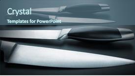  Presentation with knives - Colorful presentation theme enhanced with chef knife - set of professional kitchen knives backdrop and a ocean colored foreground