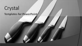  Presentation with knives - Audience pleasing slides consisting of chef knife - set of professional kitchen knives backdrop and a light gray colored foreground