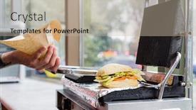  Presentation with burger - PPT layouts with chef making burger background and a mint green colored foreground