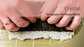  Presentation with sushi - PPT theme having chef-making-japanese-sushi background and a coral colored foreground