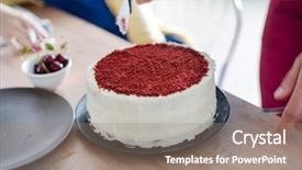  Presentation with cake durian - Slide deck with chef making red velvet cake background and a gray colored foreground