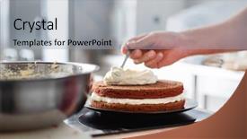  Presentation with chef - Audience pleasing slide deck consisting of chef making red velvet cake backdrop and a light gray colored foreground