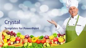  Presentation with chef - Audience pleasing PPT theme consisting of chef man over abstract christmas backdrop and a sky blue colored foreground