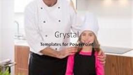  Presentation with kid chef - PPT theme with chef master and junior pupil kid girl at cooking school with food on countertop background and a lemonade colored foreground