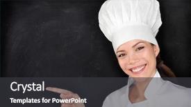  Presentation with chef blackboard - Colorful presentation design enhanced with chef pointing showing blank menu backdrop and a dark gray colored foreground