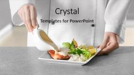  Presentation with sauce - Cool new slide set with chef pouring sauce onto tasty backdrop and a light gray colored foreground