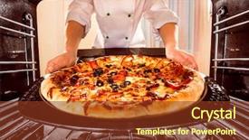  Presentation with pizza pasta - Slide set featuring chef prepares pizza background and a tawny brown colored foreground