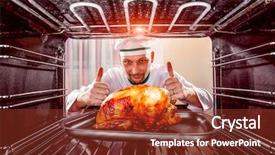  Presentation with cooking chef - Colorful slides enhanced with chef prepares roast chicken focus on chicken in the oven view from the inside of the oven cooking in the oven thanksgiving day backdrop and a tawny brown colored foreground