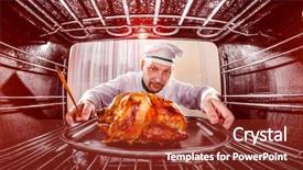  Presentation with cooking chef - Colorful PPT theme enhanced with chef prepares roast chicken in the oven view from the inside of the oven cooking in the oven backdrop and a tawny brown colored foreground