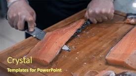 Presentation with salmon fish - Theme consisting of chef-preparing-a-salmon-fish background and a tawny brown colored foreground