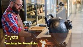  Presentation with grilling - Amazing presentation having chef-preparing-charcoals-before-grilling backdrop and a tawny brown colored foreground
