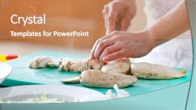  Presentation with food preparation - Colorful presentation enhanced with chef preparing food backdrop and a coral colored foreground