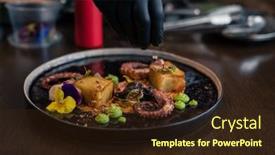  Presentation with octopus - PPT theme consisting of chef-preparing-octopus-with-potatoes background and a wine colored foreground