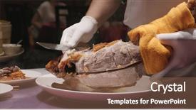  Presentation with duck - Amazing presentation design having chef preparing peking duck backdrop and a violet colored foreground