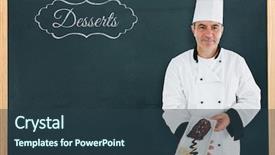  Presentation with chocolate cup cakes - Presentation theme with chef presenting a chocolate cakes background and a  colored foreground