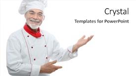  Presentation with for career chef - Cool new PPT theme with chef presenting isolated on white backdrop and a white colored foreground