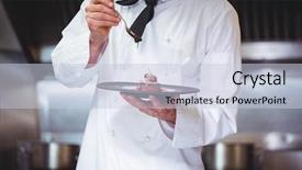  Presentation with chocolate dessert - Colorful slide set enhanced with chef putting chocolate sauce on a dessert in a commercial kitchen backdrop and a lemonade colored foreground