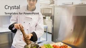  Presentation with for career chef - PPT layouts featuring chef putting pepper into soup background and a  colored foreground