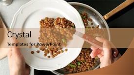  Presentation with lentils - Slide set featuring chef putting tasty lentils onto background and a coral colored foreground