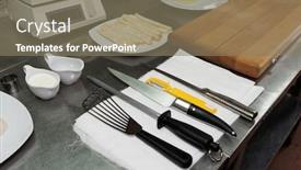  Presentation with cooking chef - Presentation theme featuring chef's workplace is prepared for cooking background and a coral colored foreground