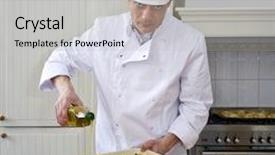  Presentation with olive oil - Beautiful PPT layouts featuring chef seasoning a potato ovendish with olive oil backdrop and a light gray colored foreground