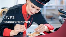  Presentation with little chef - Presentation with chef-seasoning-an-appetizer background and a ocean colored foreground