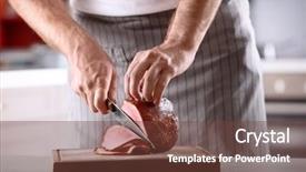  Presentation with chef - Slide set consisting of chef slicing yummy ham background and a tawny brown colored foreground