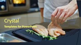  Presentation with tenderloin - Presentation theme enhanced with chef taking raw chicken tenderloin background and a violet colored foreground