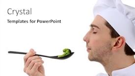  Presentation with chef - Cool new presentation with chef tasting broccoli isolated on white backdrop and a white colored foreground