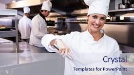  Presentation with chef war - Theme enhanced with chef whisking bowl of eggs background and a sky blue colored foreground