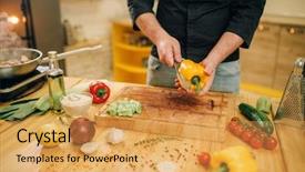  Presentation with pepper - Presentation theme featuring chef with knife cuts yellow background and a yellow colored foreground