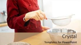  Presentation with baking concept on dark - Cool new slides with chef with strainer sieving flour backdrop and a coral colored foreground