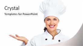  Presentation with chef - Slide set with chef woman isolated over white background and a white colored foreground