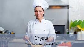 Presentation with chef - Beautiful PPT theme featuring chef woman portrait with white backdrop and a light blue colored foreground