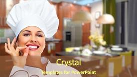  Presentation with cooking chef - Presentation theme consisting of chef woman portrait in a modern kitchen cooking background and a red colored foreground