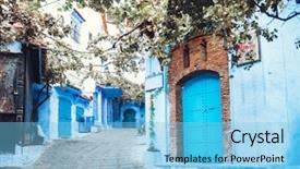  Presentation with navy blue gold - Audience pleasing slides consisting of chefchaouen blue city of morocco backdrop and a light blue colored foreground