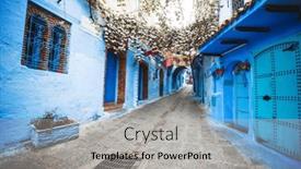  Presentation with city street - PPT theme enhanced with chefchaouen-blue-city-of-morocco background and a light gray colored foreground