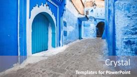  Presentation with city street - PPT theme consisting of chefchaouen-blue-city-of-morocco background and a gray colored foreground