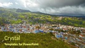  Presentation with morocco - Colorful theme enhanced with chefchaouen-blue-town-morocco-bird backdrop and a tawny brown colored foreground